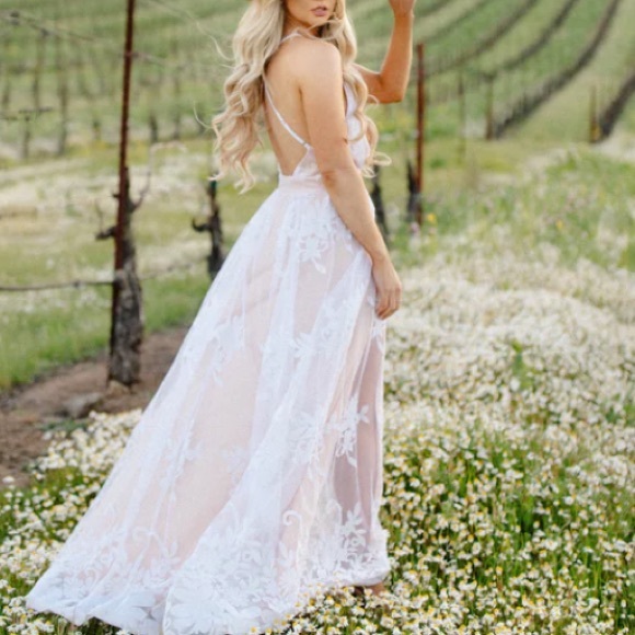 Women's Lace Boho Wedding Dresses for Bride Long Beach Mermaid Bridal - Picture 5 of 5